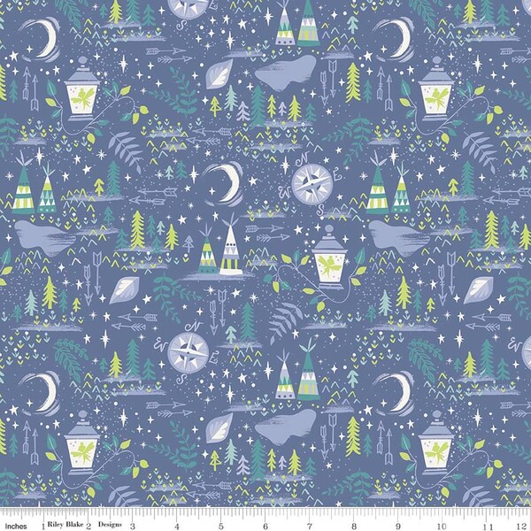 Neverland - Lantern Fabric - Blue - Sold by the 1/2 Yard and cut continuous