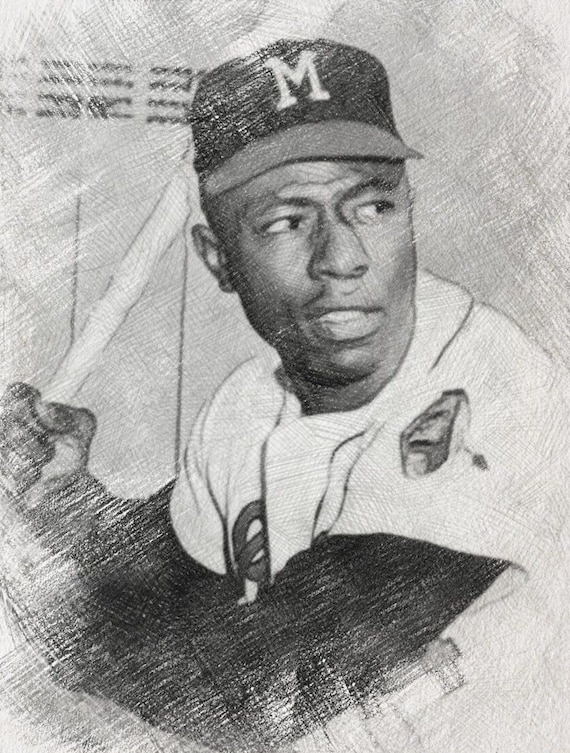 Items similar to ACEO Hank Aaron Pencil Sketch Art Print Card LIMITED