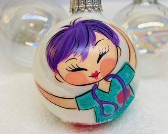 Nurse green scrubs ornament First Responder Medical Personnel Nurse Scrubs Hand Painted Glass Ornament