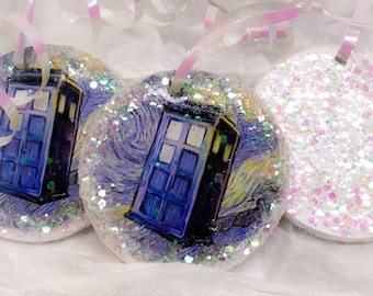 Blue Police Box, Starry Night Style Ornament, Starry Sky, 67 Impala Van Gogh, Tardis Christmas Ornament