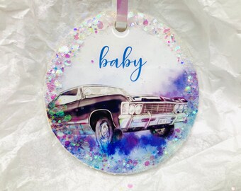Supernatural ornament, Baby Ornament, 67 Impala Ornament, Gifts for Supernatural fans, SPN ornament, Classic Car ornament