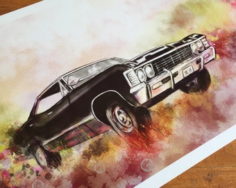 67 Impala Print, Flower Impala, 67 Impala Chevy Impala, Baby, Hot Rod, SPN, Supernatural inspired Print,11x17