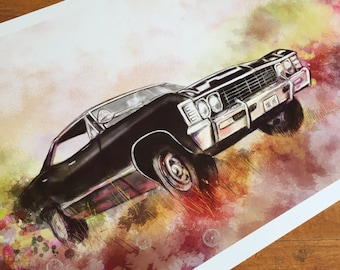 67 Impala Print, Flower Impala, 67 Impala Chevy Impala, Baby, Hot Rod, SPN, Supernatural inspired Print,11x17