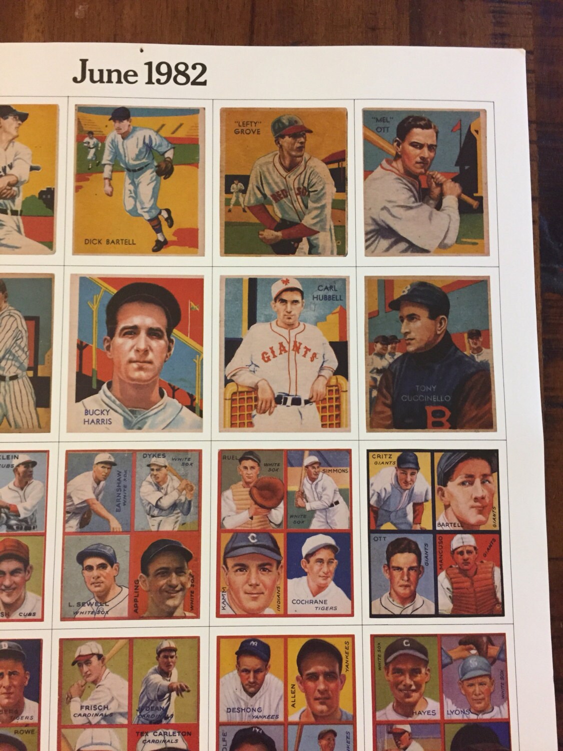 Rare June 1982 Baseball Card Calendar Print Sheet by Etsy