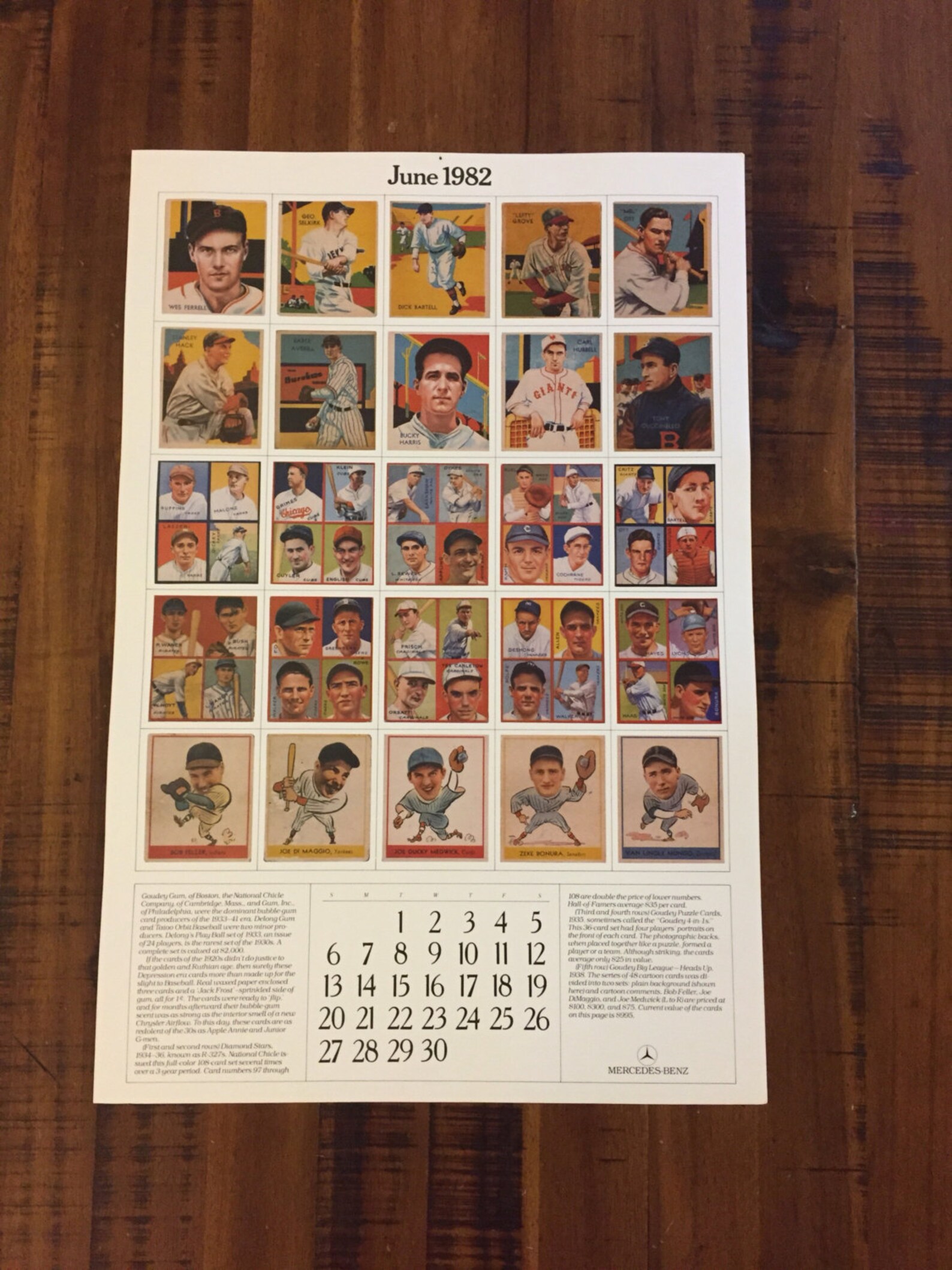 Rare June 1982 Baseball Card Calendar Print Sheet by Etsy