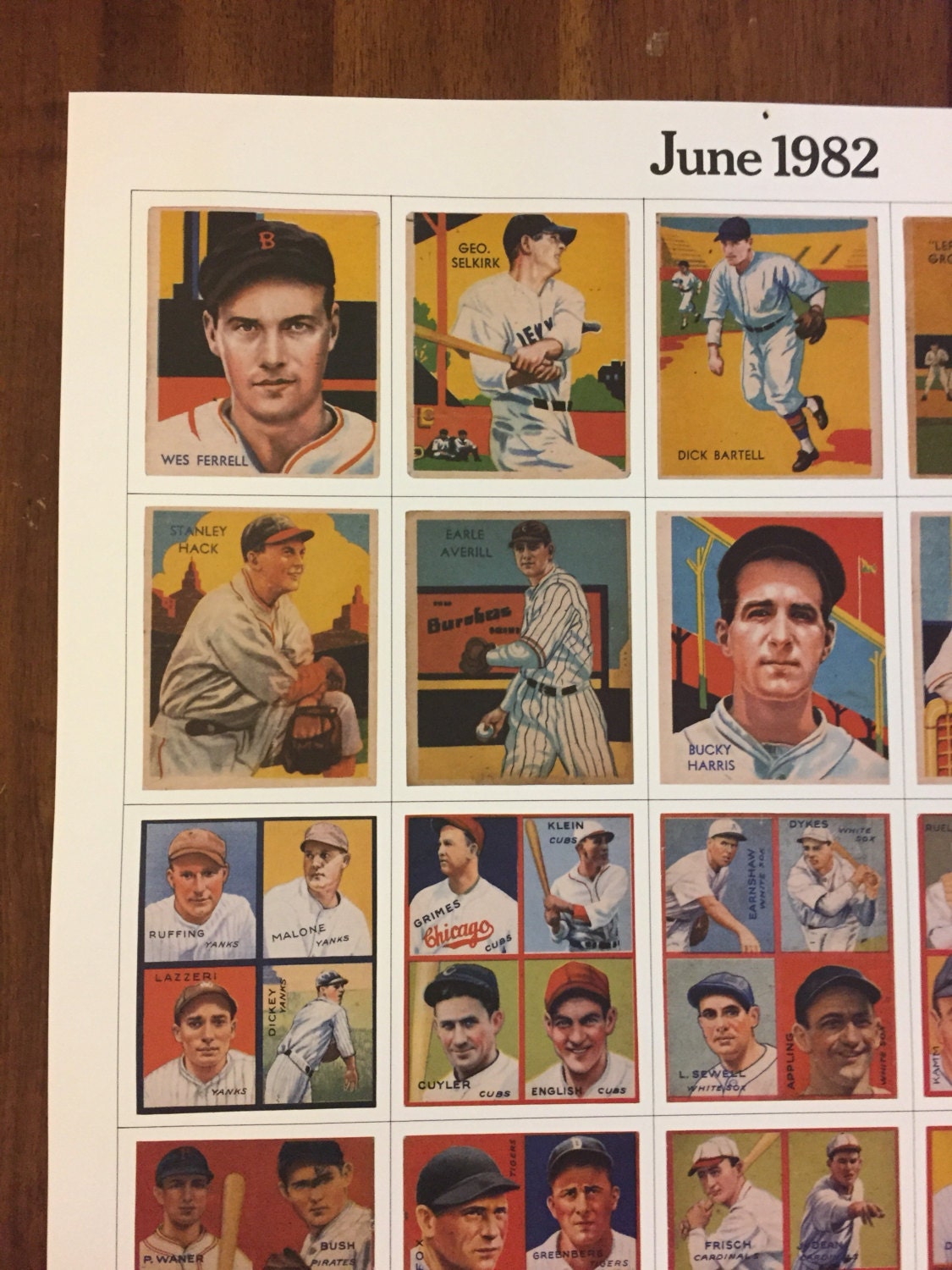 Rare June 1982 Baseball Card Calendar Print Sheet by Etsy