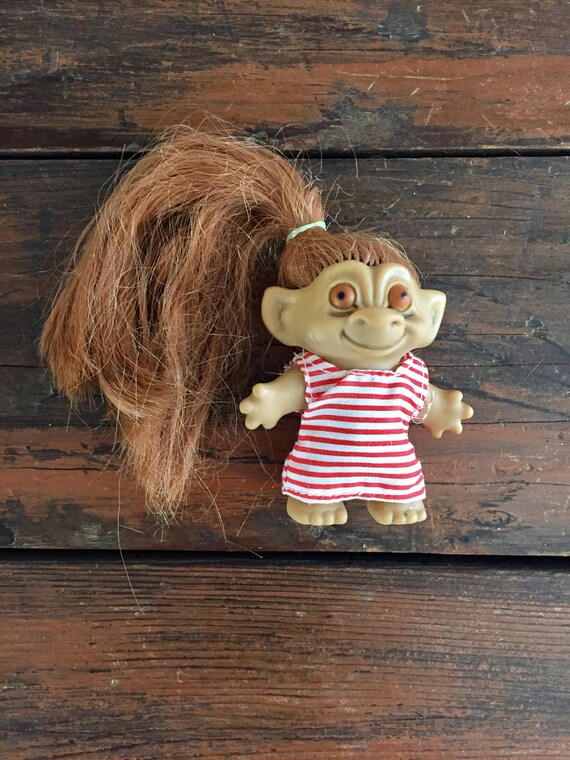 Rare Long Haired Troll Doll Vintage Toy Striped Dress Etsy