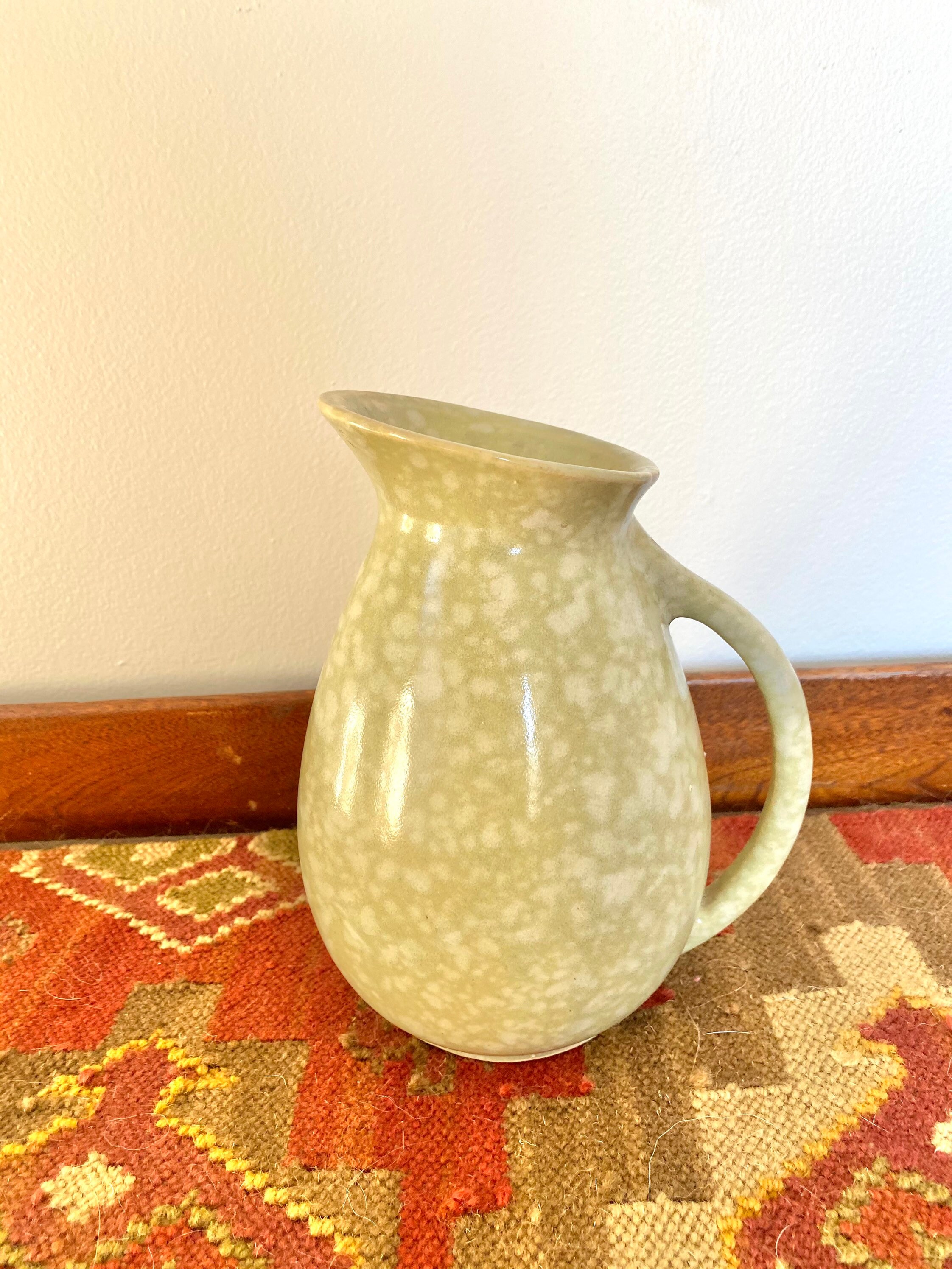 Green Speckled Pottery Pitcher or Vase Etsy