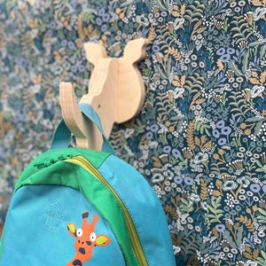 Wall hooks - Rhino wall hook in birch: playful wooden rhino wall hanger for coats, bags, hats & backpacks - great safari nursery, rhino gift