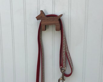 Leash hook: dog shaped wall hook for dog people, great housewarming gift, wall hook crafted from walnut wood