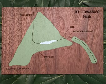 St. Edward's Park map art: handpainted Austin map with park feature callouts; gift for Austinites, hikers, St. Eds runners, outdoors lovers