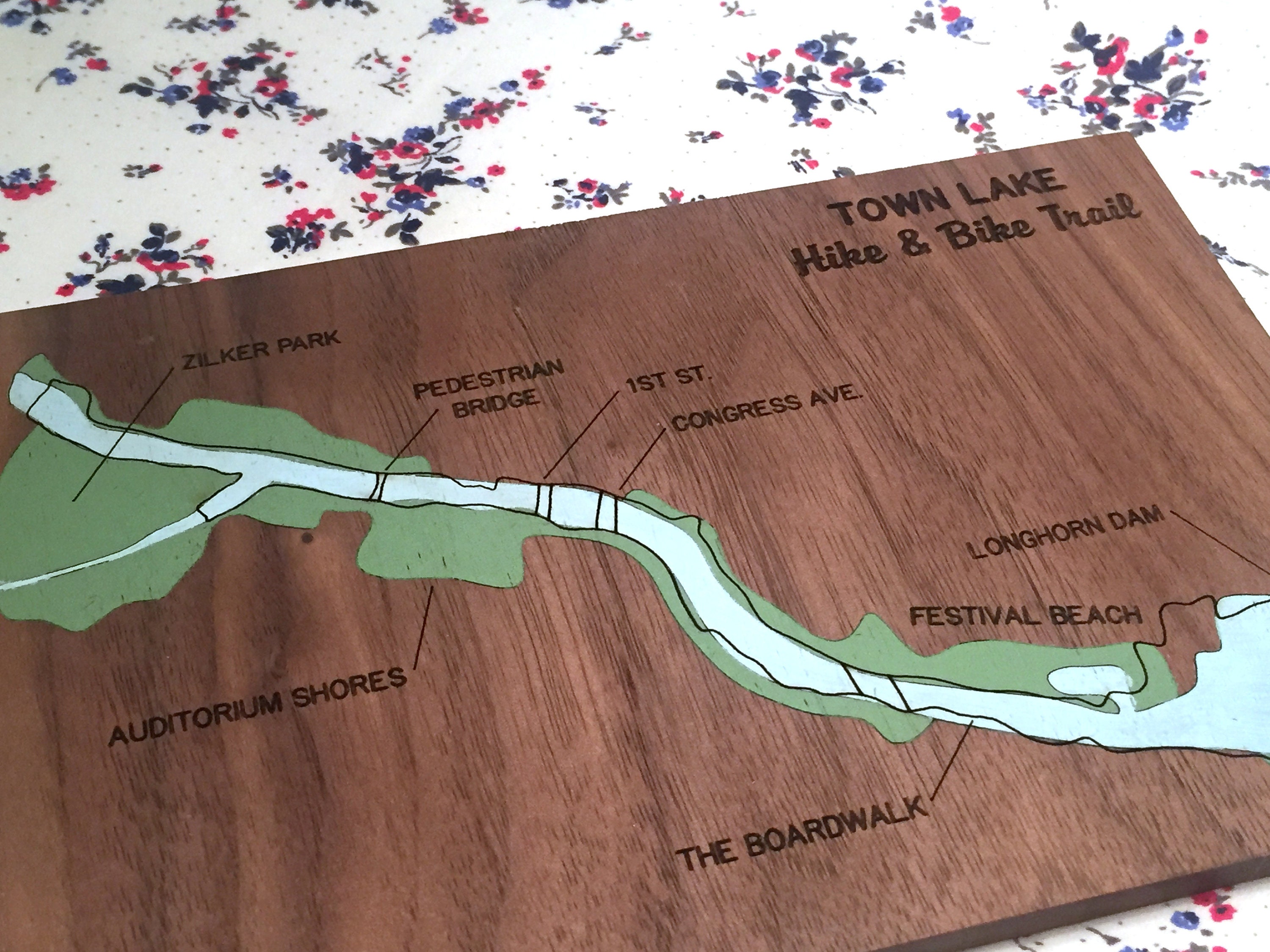 Town Lake Hike & Bike Trail Map Art Handpainted Austin Map Etsy