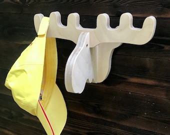 Moose wall hook - playful wooden hanger for bags & backpacks, coats and scarves, hats and caps; kids room storage, lodge decor, faux moose