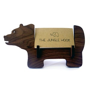 Bear business card holder for desk great handmade office gift, business card stand, desk accessories image 1