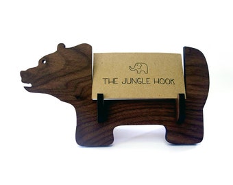 Bear business card holder for desk - great handmade office gift, business card stand, desk accessories
