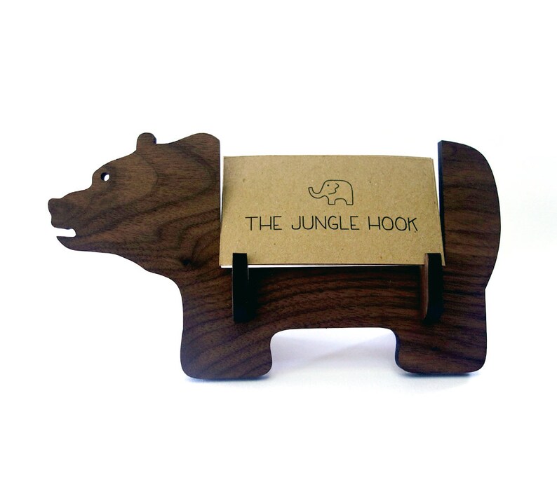 Bear business card holder for desk great handmade office gift, business card stand, desk accessories image 1