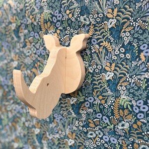 Wall hooks Rhino wall hook in birch: playful wooden rhino wall hanger for coats, bags, hats & backpacks great safari nursery, rhino gift image 2