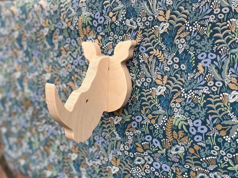 Wall hooks Rhino wall hook in birch: playful wooden rhino wall hanger for coats, bags, hats & backpacks great safari nursery, rhino gift image 2