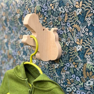 Kids room wall hooks - Hippo wall hook in birch: playful wooden wall hook for coats, bags, hats - great for kids rooms and the nursery