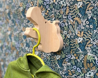 Kids room wall hooks - Hippo wall hook in birch: playful wooden wall hook for coats, bags, hats - great for kids rooms and the nursery