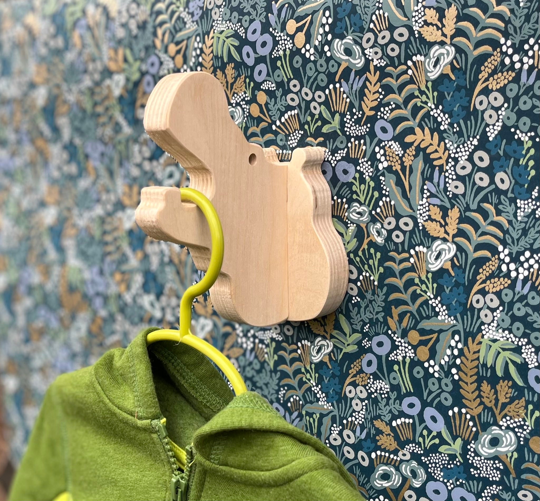 Crochets Muraux de Chambre d'enfants - Crochet Mural d'hippopotame en Bouleau Crochet Bois Ludique P