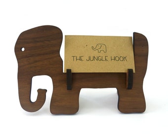 Elephant business card holder for desk - great handmade office gift, business card stand, desk accessories