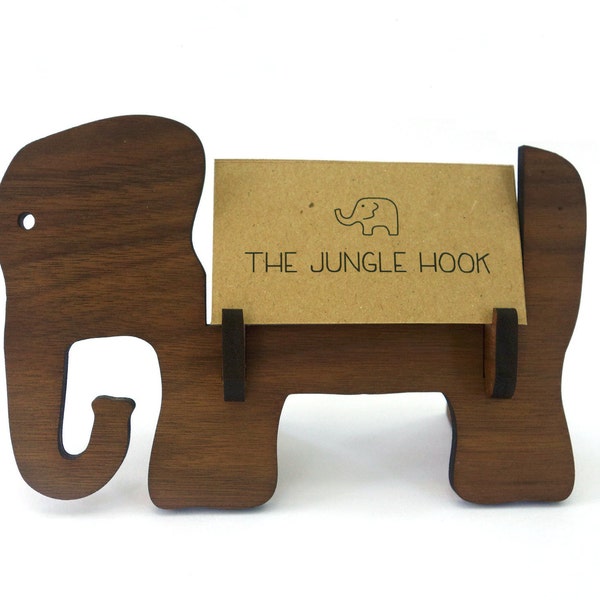 Elephant business card holder for desk - great handmade office gift, business card stand, desk accessories