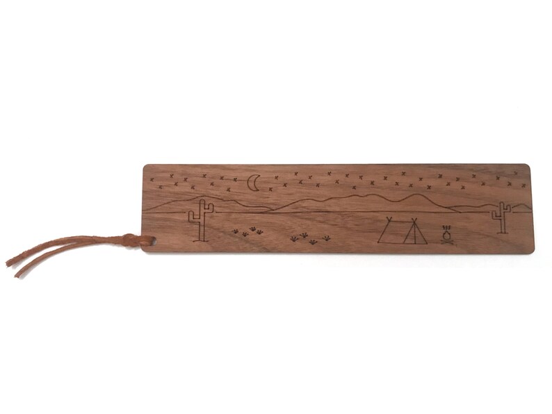 Walnut Wooden Bookmark With Engraved Desert Artwork and Suede Accent ...