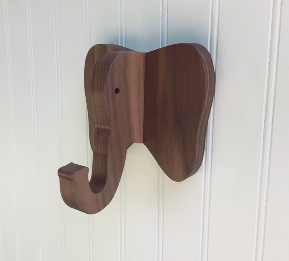 Kids Room Wall Hook Elephant Wall Hook in Walnut: Playful Wooden