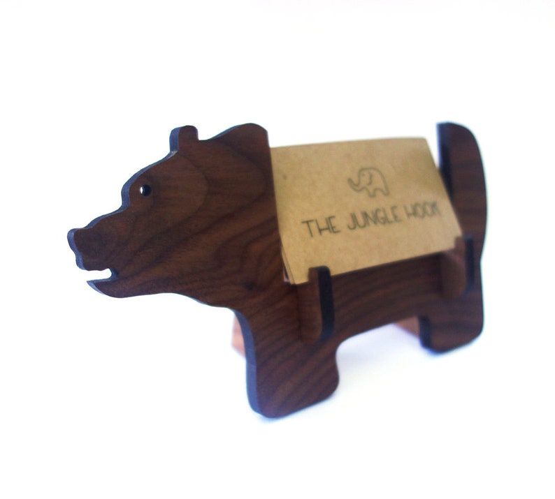 Bear business card holder for desk great handmade office gift, business card stand, desk accessories image 4