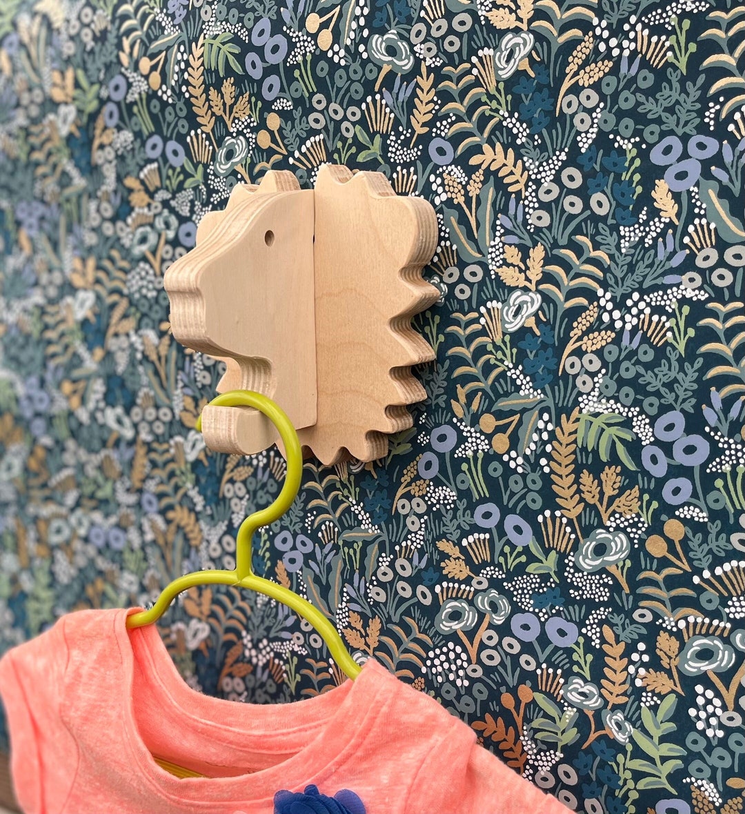 Nursery Wall Hook Lion Wall Hook in Birch Playful Wooden Hanger for