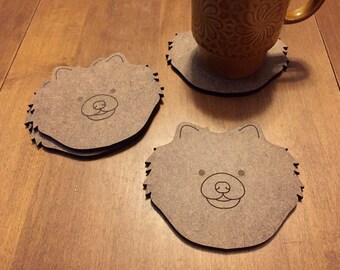 Pomeranian dog breed coaster, set of 4 coasters with cork backing