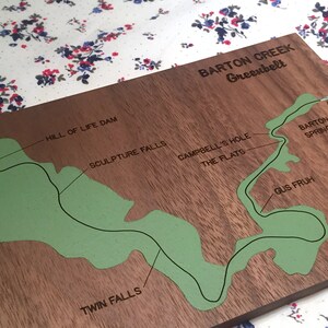 Barton Creek Greenbelt park map art: handpainted Austin greenbelt trail map with swimming hole callouts gift for Austinite, hikers image 3