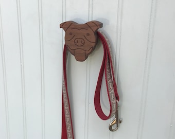 Leash hook: dog face shaped wall hook for dog people, great housewarming gift, wall hook crafted from walnut wood