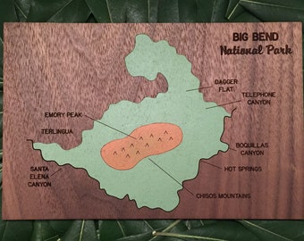 Arte del mapa del Parque Nacional Big Bend: mapa de Texas pintado a mano con leyendas de características del parque; regalo para Austinites, excursionistas, amantes del aire libre