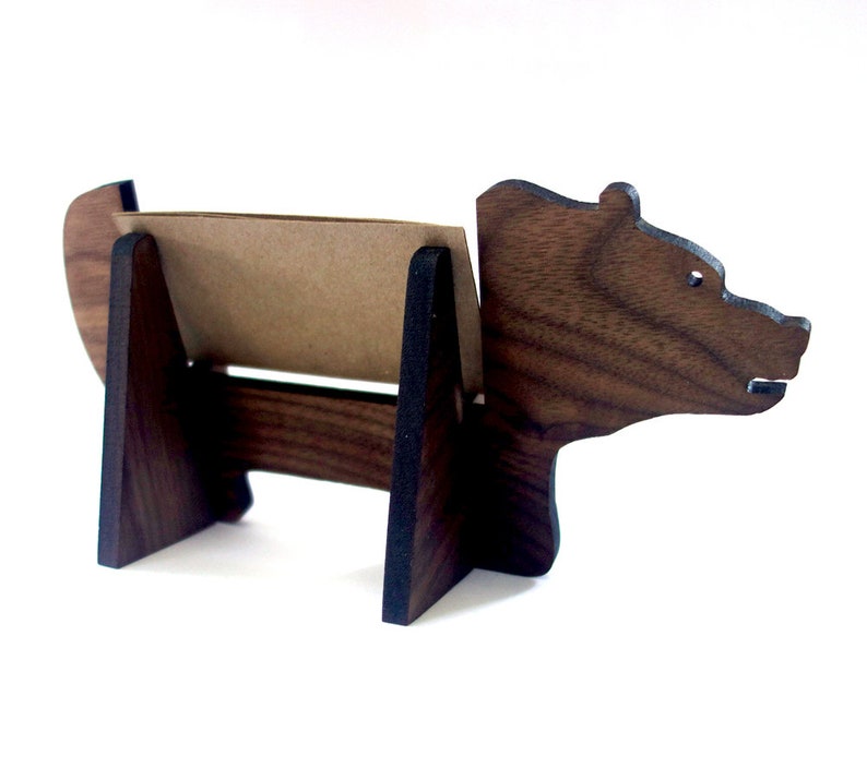 Bear business card holder for desk great handmade office gift, business card stand, desk accessories image 3