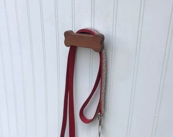 Leash hook: bone shaped wall hook for dog people, great housewarming gift, wall hook crafted from walnut wood