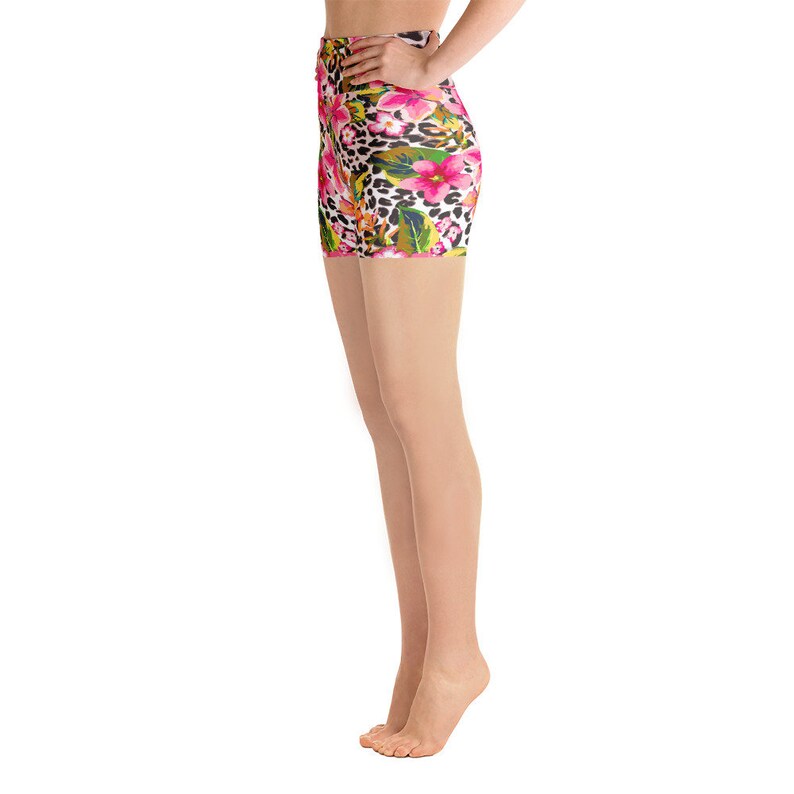 Yoga Shorts for women with flowers and leopard print soft stretchy comfortable