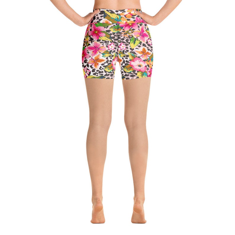 Yoga Shorts for women with flowers and leopard print soft stretchy comfortable