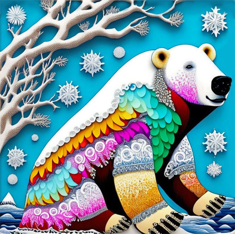 Holiday Christmas Decor, Polar Bear Art, Whimsical Folk Art Animals