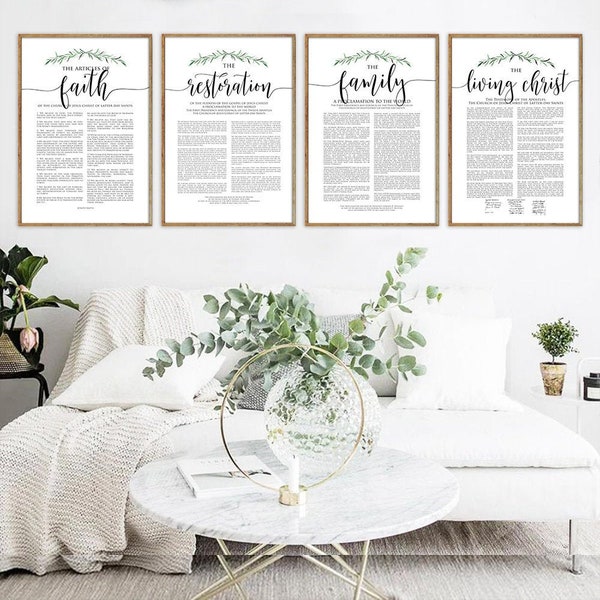 Set of 4, LDS Bicentennial Restoration Proclamation, The Family Proclamation, The Living Christ and The Articles of Faith Set,