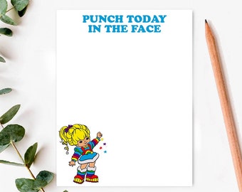 Rainbow Punch Today In the Face Brite 90's Notepad Friend Gift. 4.25" x 5.5", Funny Mom Friend Notepad