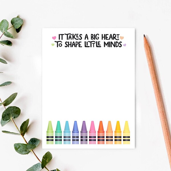 Big Heart Teacher Notepad, Teacher Gift. 4.25" x 5.5" Notepad