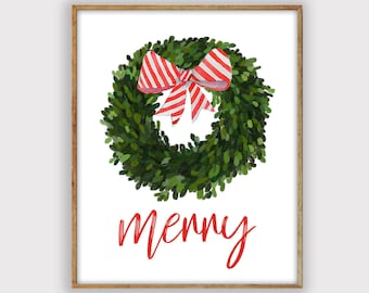 Christmas Wreath Print, Christmas Printable Art, Christmas Decor, Art Print