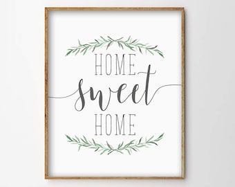 Home Sweet Home Print, Home Sweet Home Printable, Simple Typography Print, Home Decor Print, Printable Art, Greenery