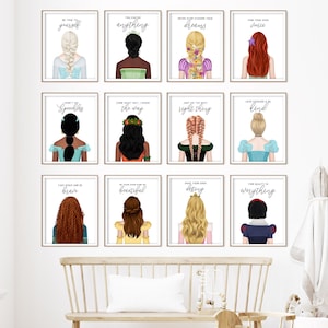Princess Art Print Set of 12, Girl&#39;s Room Art Prints