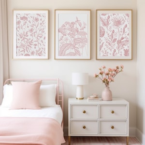 PRINTED Classic Blush Chinoiserie Set of 3 Art Prints, Printed and Shipped Poster Art, Watercolor Large Wall Art