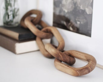 Five Link Hand Carved Wood Chain Decorative Object