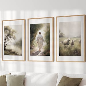 PRINTED Lds Set of Three Christ & Sheep Landscape Painting Prints , Lds Family Art, Living Christ LDS Set, Frame NOT included