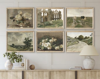 PRINTED Antique Vintage Oil Paintings Set of 6 Art Prints - Wall Art Print Set, Printed and shipped